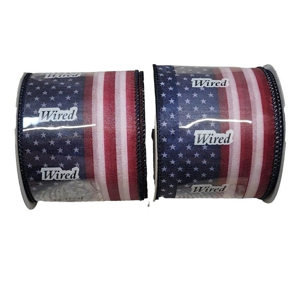 Michaels American Collection Wired Ribbon 2.5in Red White Blue Stars Stripes 2pk